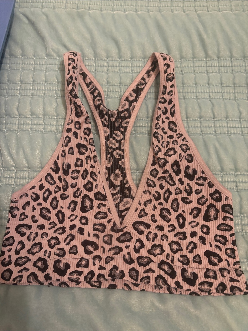 Free People Pink Leopard Ribbed Racerback Bralette